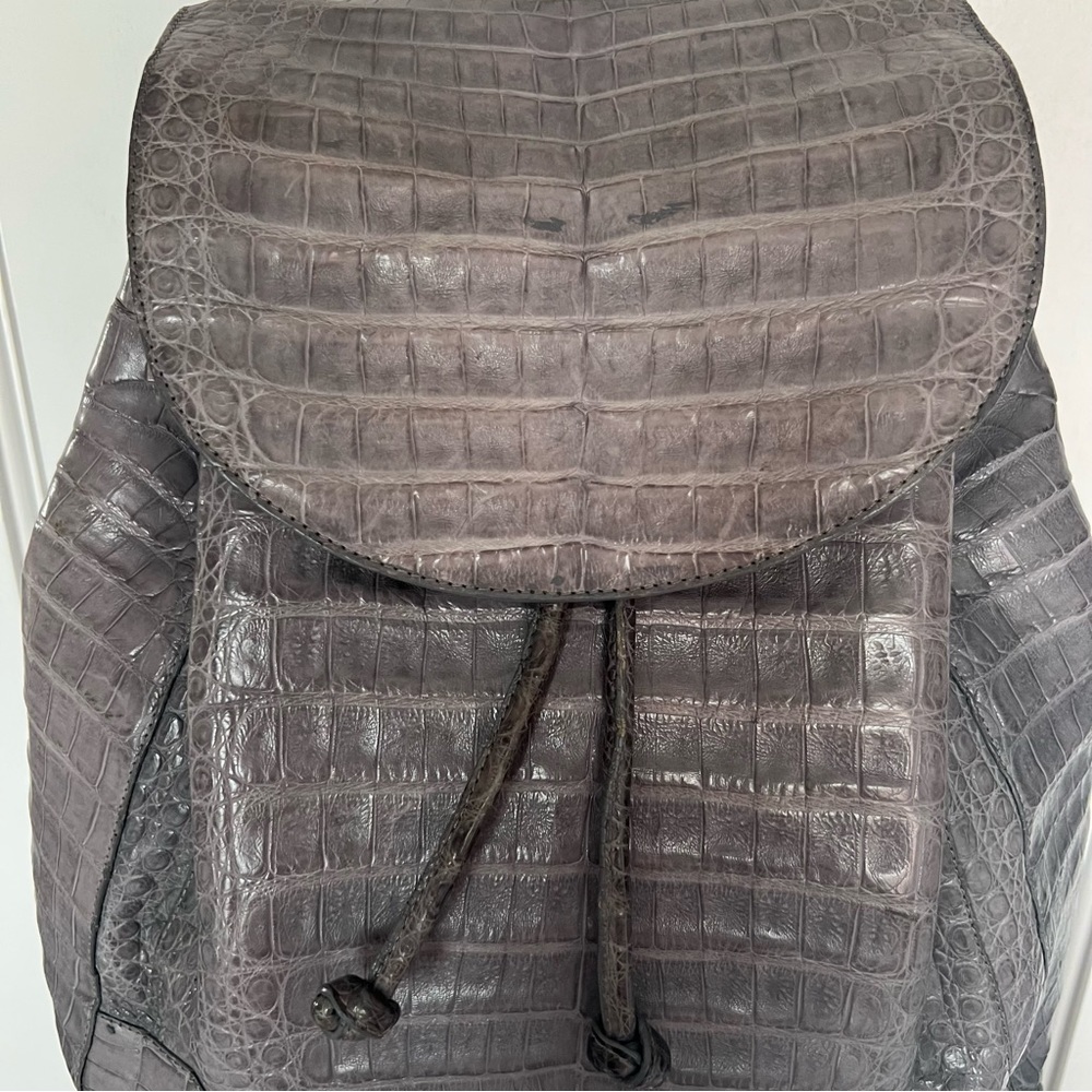 Nancy Gonzalez Grey Crocodile Drawstring Backpack - image 3